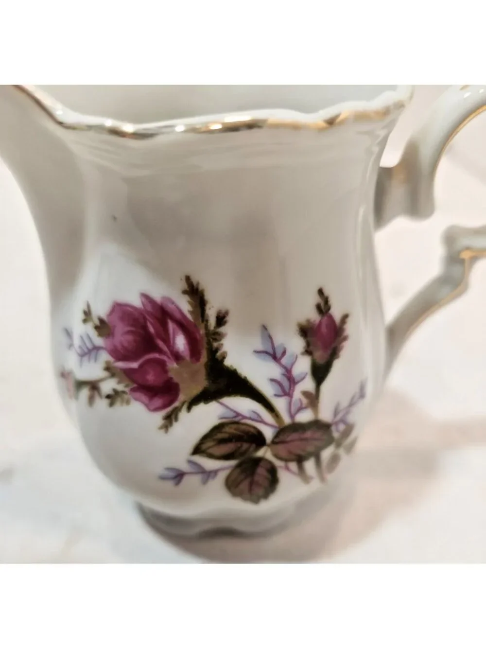 Vintage Rose Pattern Porcelain Creamer Made in Japan Gold Trim